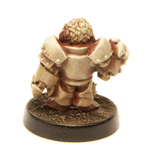 Primed pewter Halfling Digger miniature, 20mm tall, another view