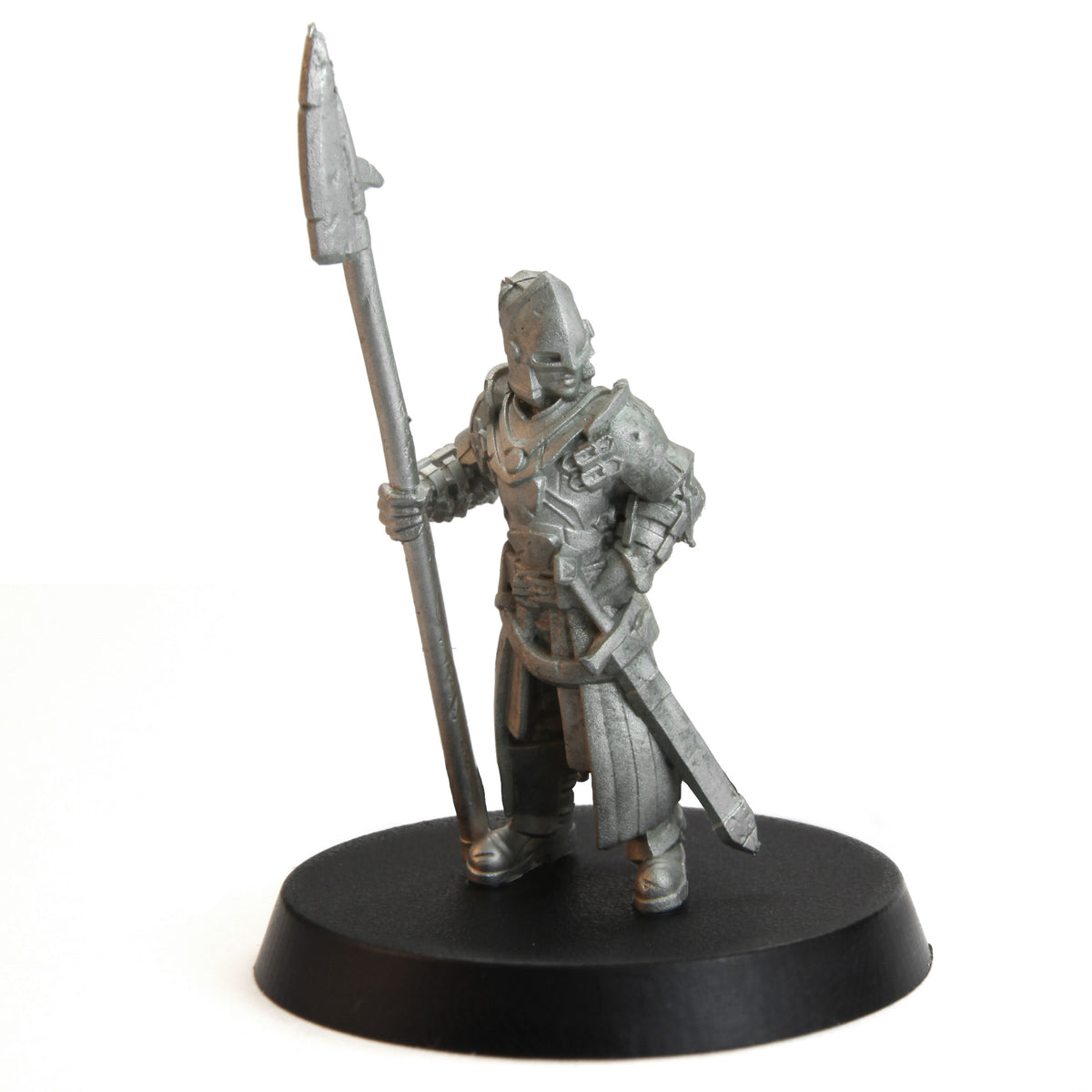 Unpainted pewter Tytantroll Guard Halberdier miniature, 49mm tall