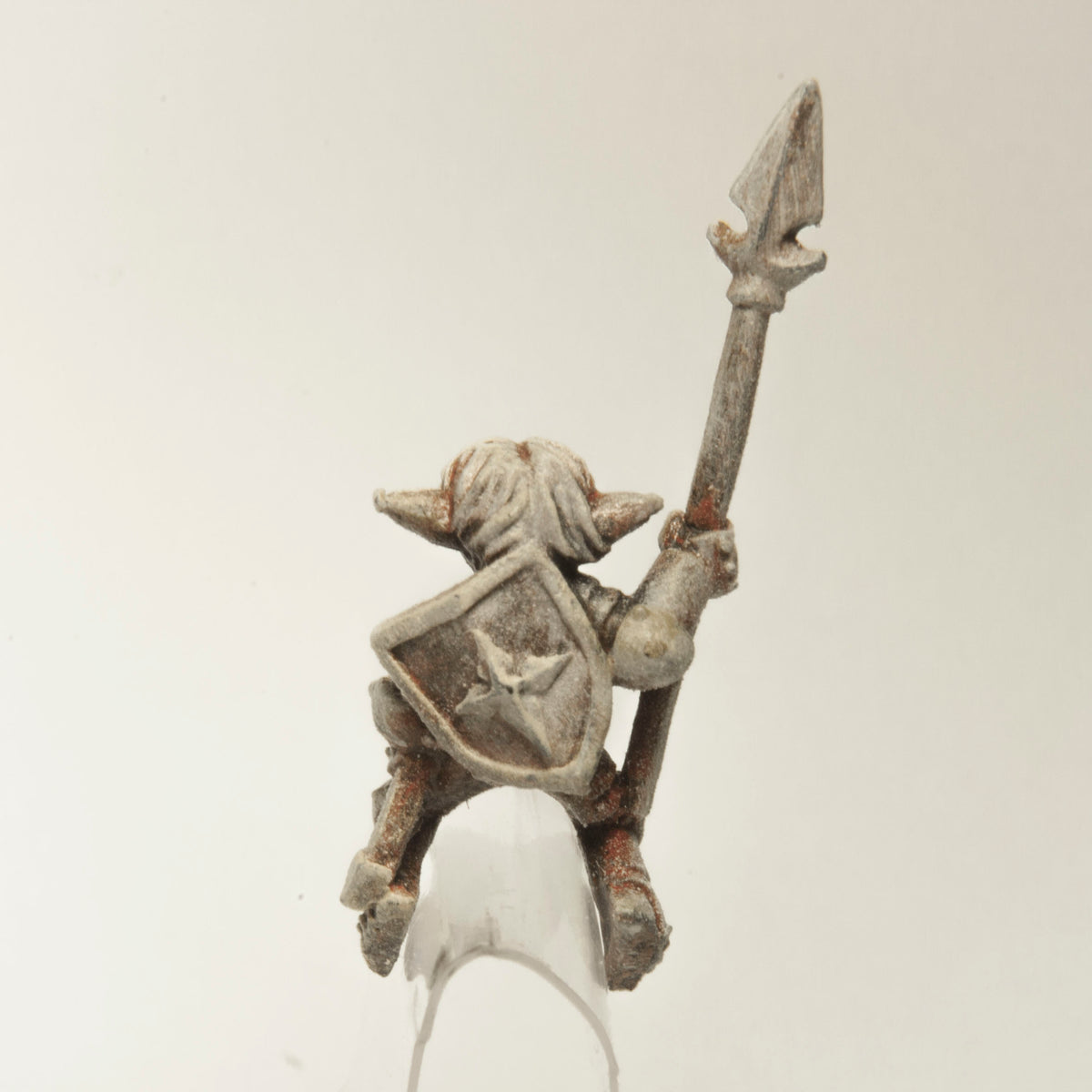 Primed pewter Gnome Knight Rider miniature, 32mm tall, another view
