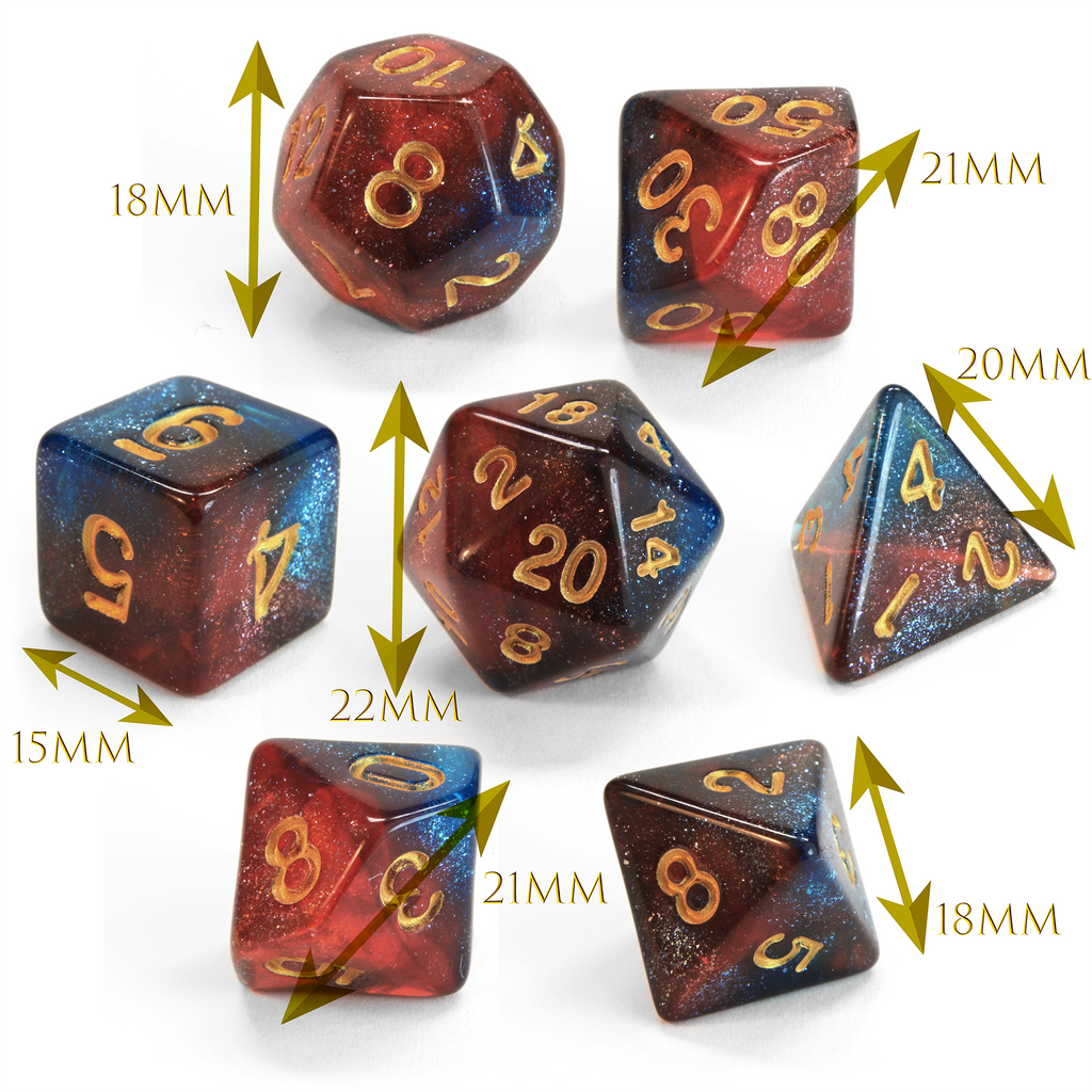 Level 1 Rogue Dice Set Polyhedral Dice (7pcs) Red and Blue Glitter Sparkle Mixed, another view