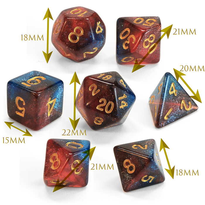 Level 1 Rogue Dice Set Polyhedral Dice (7pcs) Red and Blue Glitter Sparkle Mixed Great for Dungeons and Dragons, Role Playing Tabletop Games