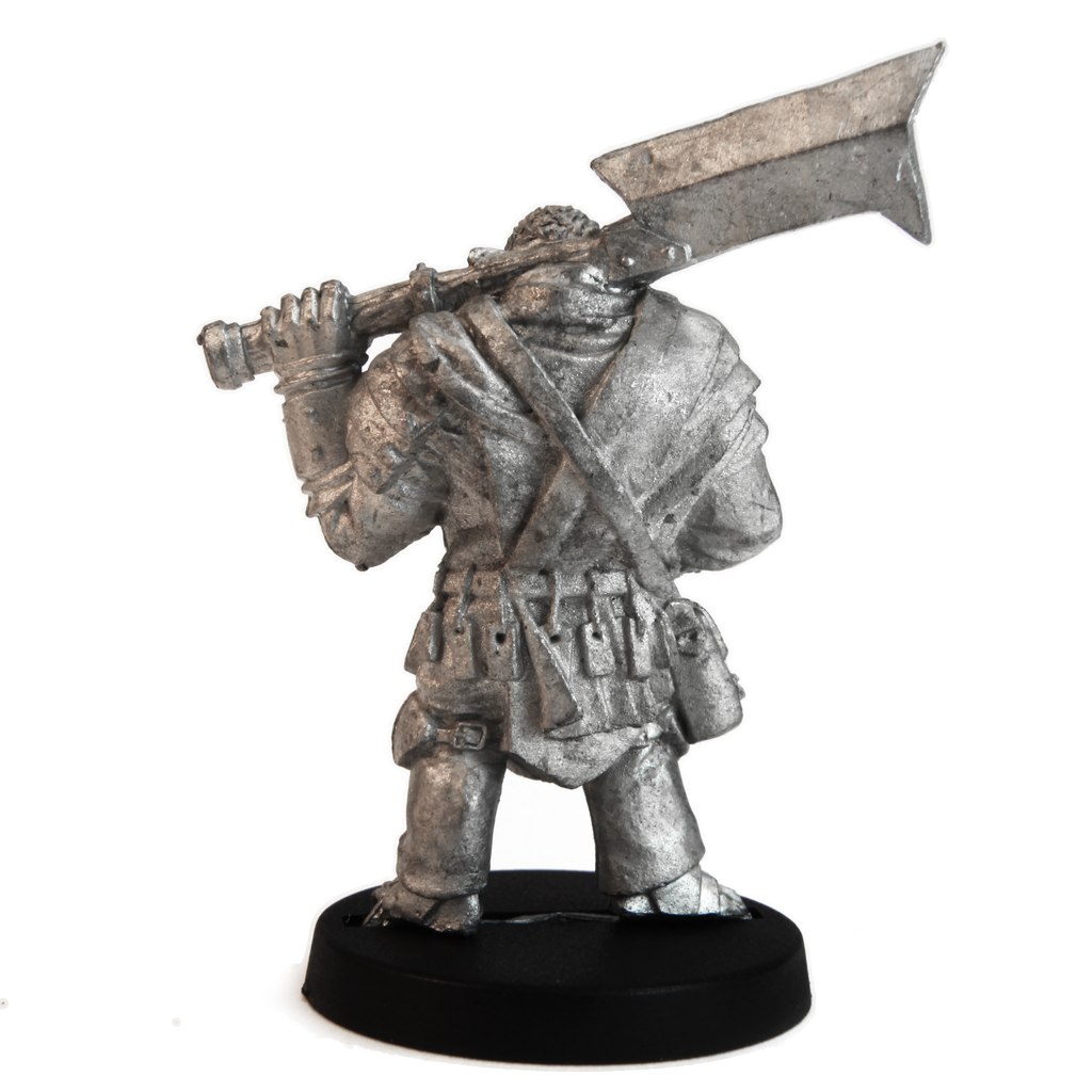 Unpainted pewter Half-Orc Fighter miniature, 40mm tall, another view