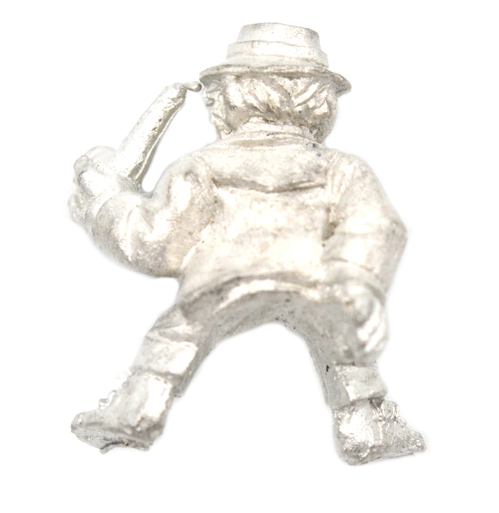 Unpainted pewter Halfling Wool Merchant Rider miniature, 20mm tall, another view