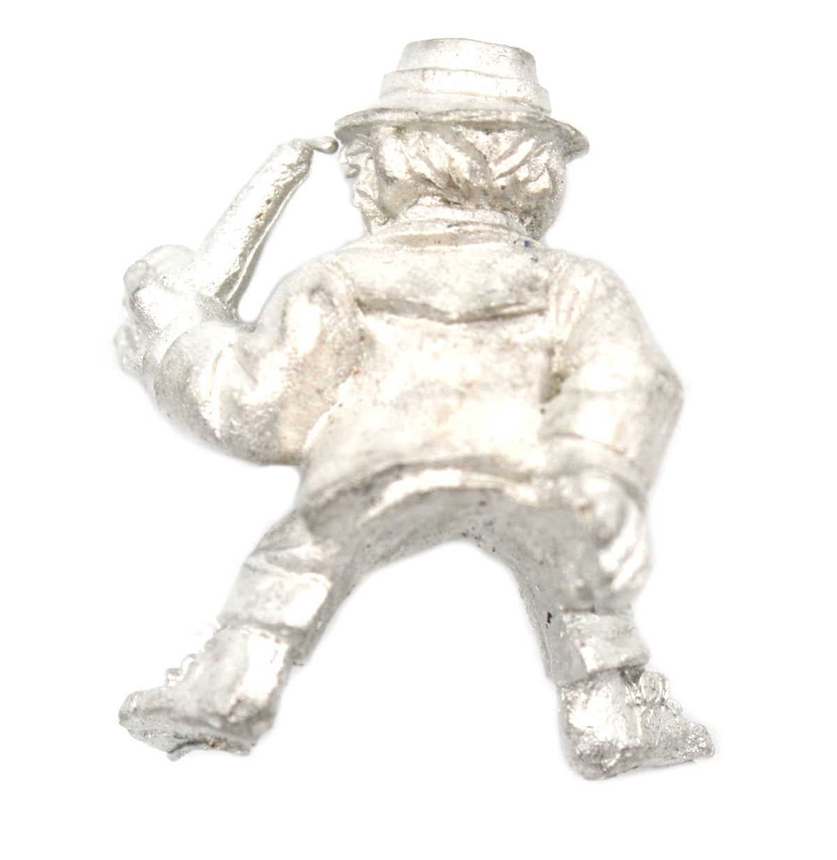 Unpainted pewter Halfling Wool Merchant Rider miniature, 20mm tall, another view