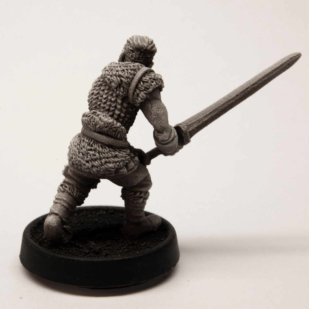 Primed pewter Male Human Berserker miniature, 30mm tall, another view