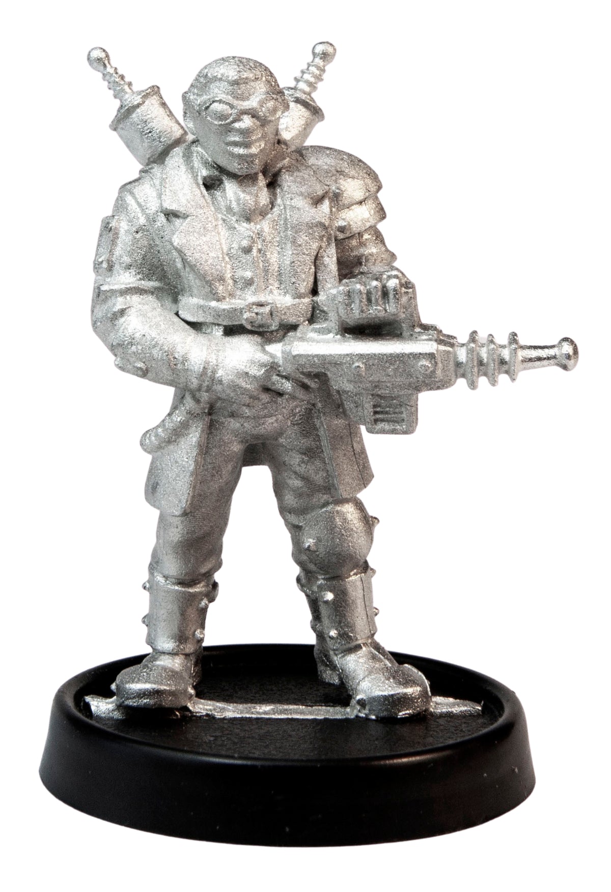 Unpainted pewter Male Human Mad Scientist miniature, 37mm tall, another view