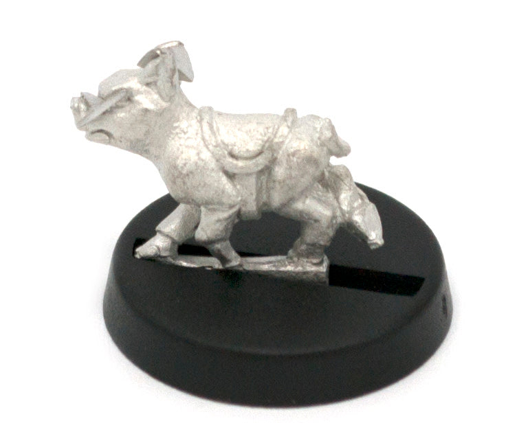 Unpainted pewter Tiny Pig with Saddle miniature, 11mm tall