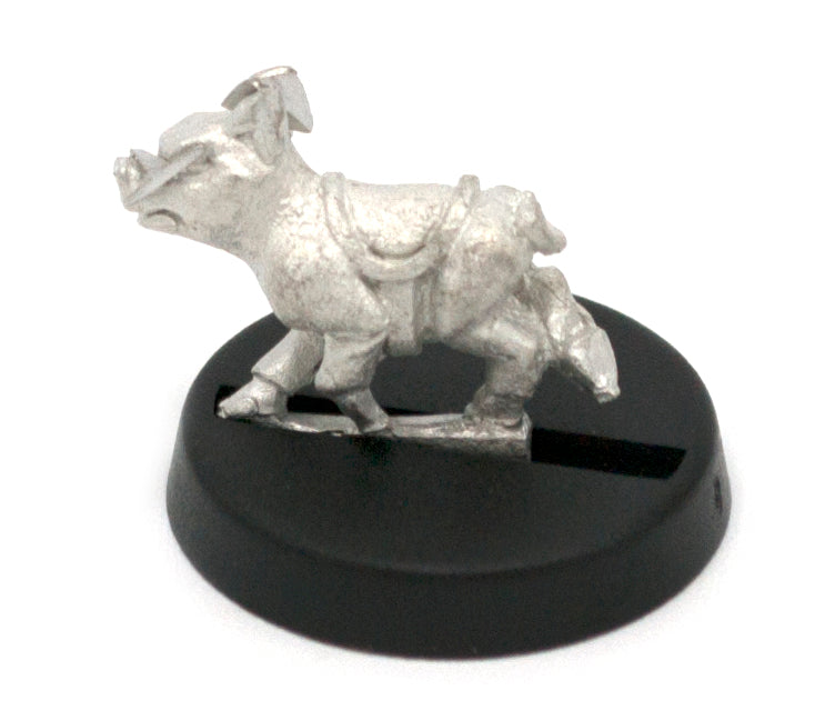 Unpainted pewter Tiny Pig with Saddle miniature, 11mm tall, another view