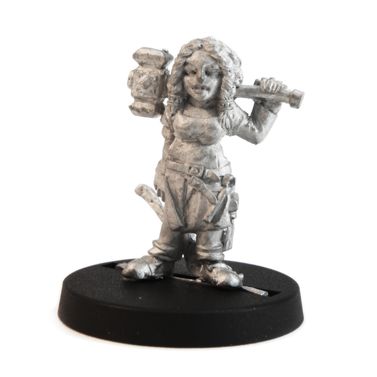 Unpainted pewter Dwarf Blacksmith miniature, 25mm tall