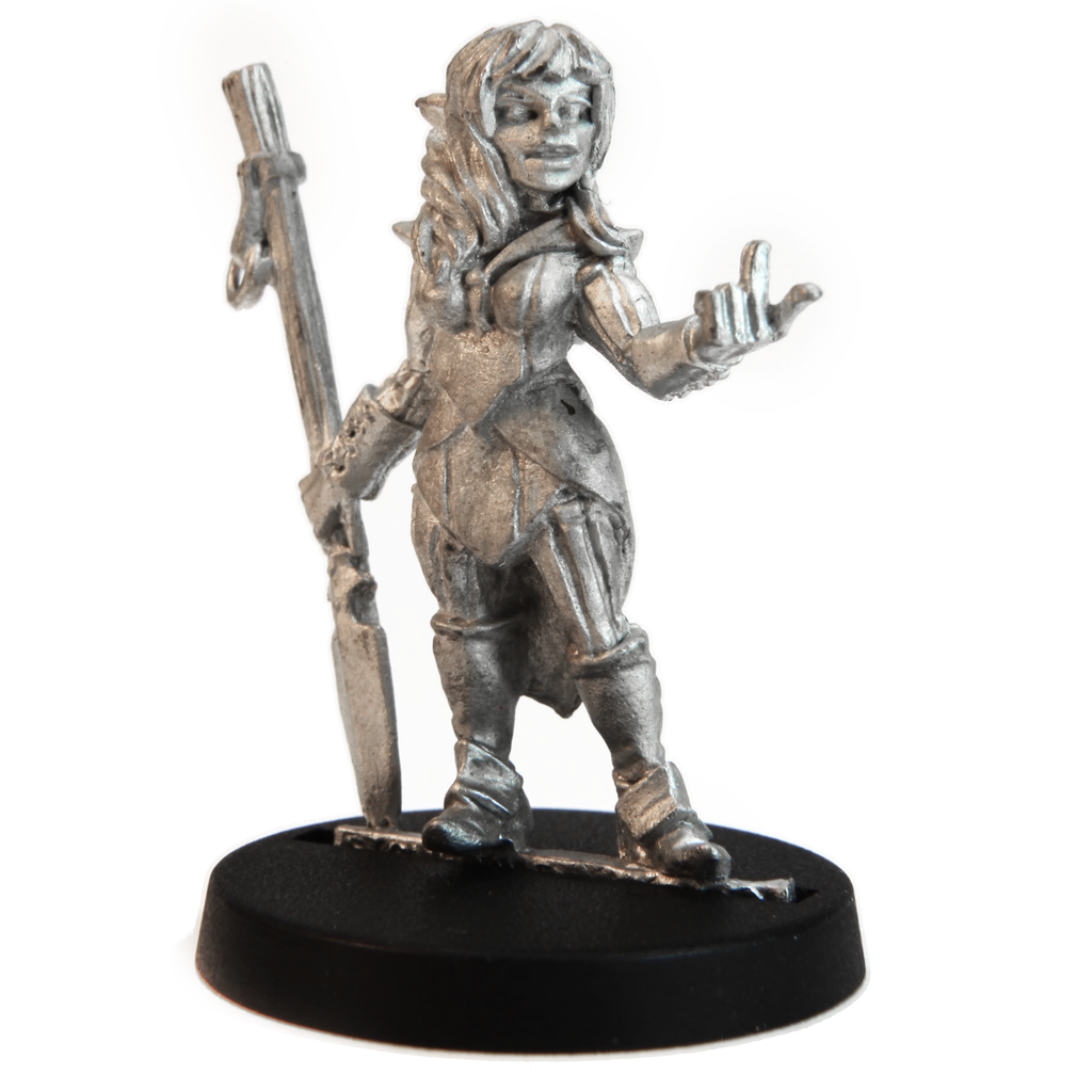 Unpainted pewter Female Half-Elf Monk miniature, 30mm tall