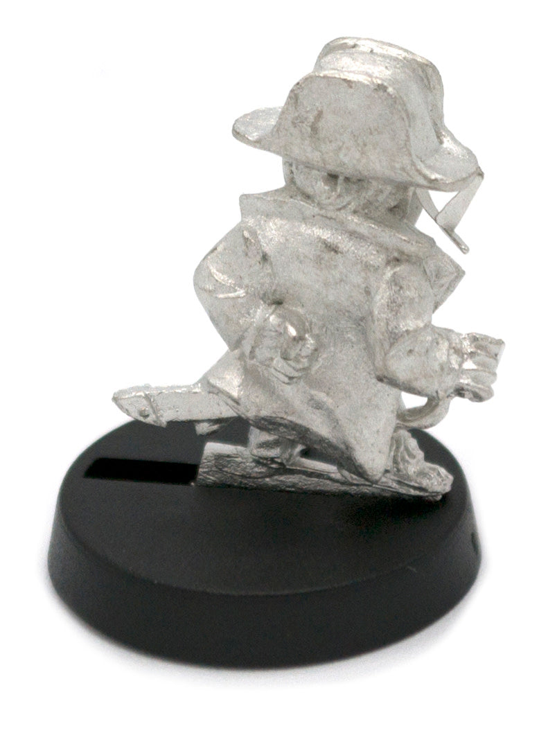 Unpainted pewter Halfling General miniature, 20mm tall, another view