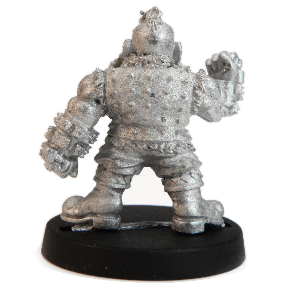 Unpainted pewter Dwarven Brawler miniature, 25mm tall, another view