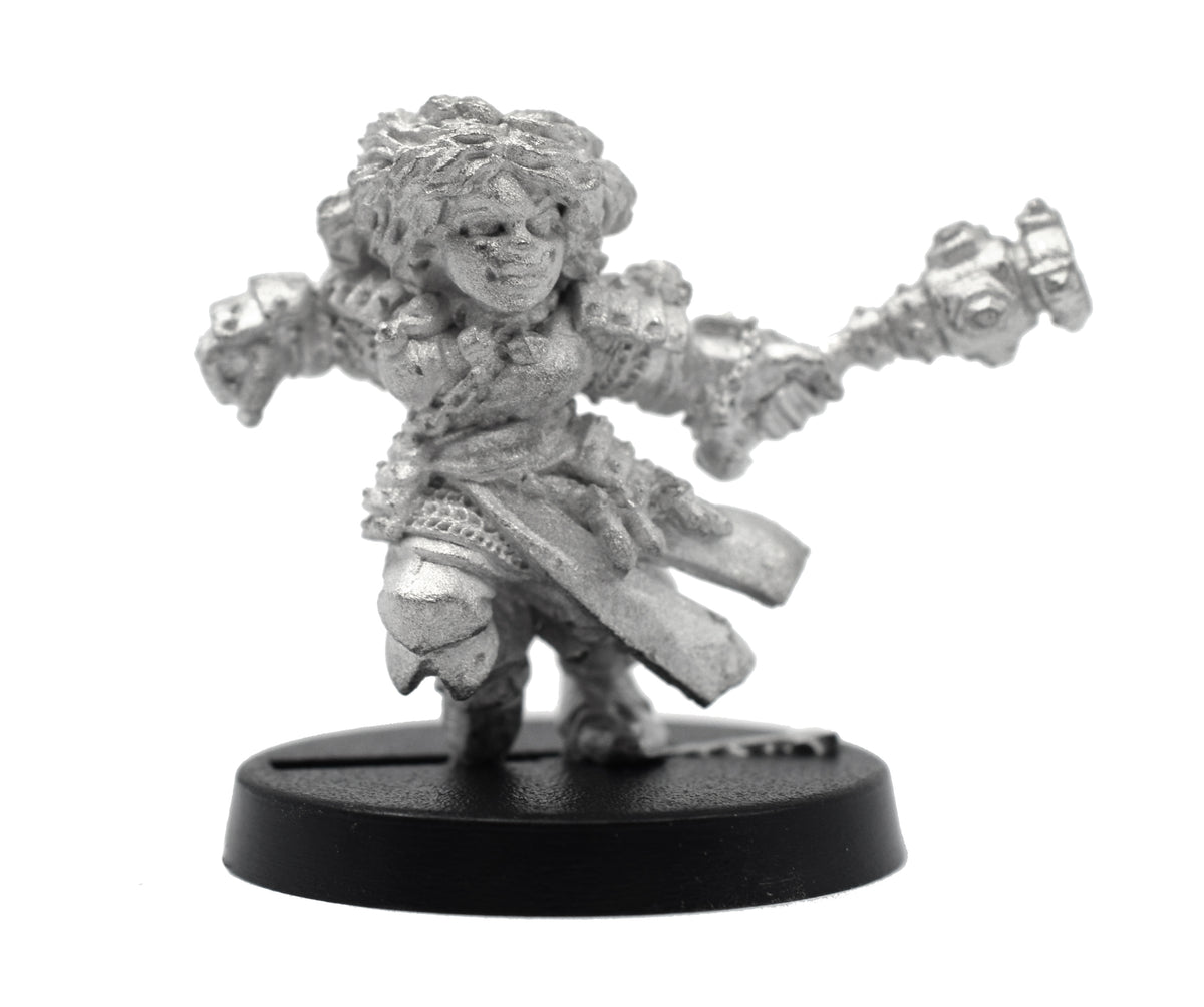 Unpainted pewter Dwarven Cleric miniature, 25mm tall, another view
