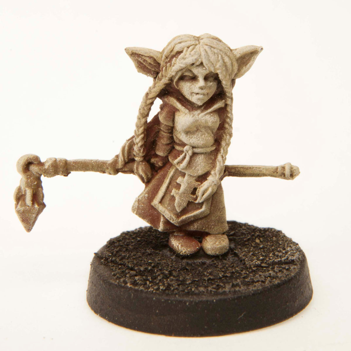 Primed pewter Gnome Cleric miniature, 19mm tall