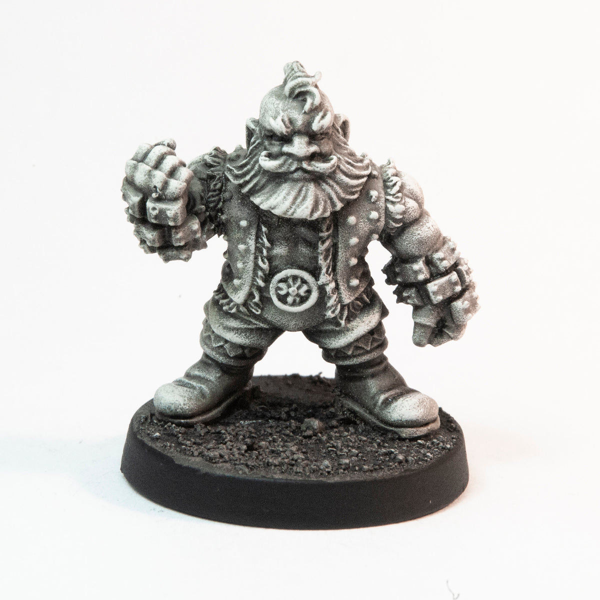 Primed pewter Dwarven Brawler miniature, 25mm tall