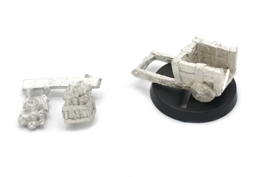 Unpainted pewter Cart with Contents miniature, 25mm tall