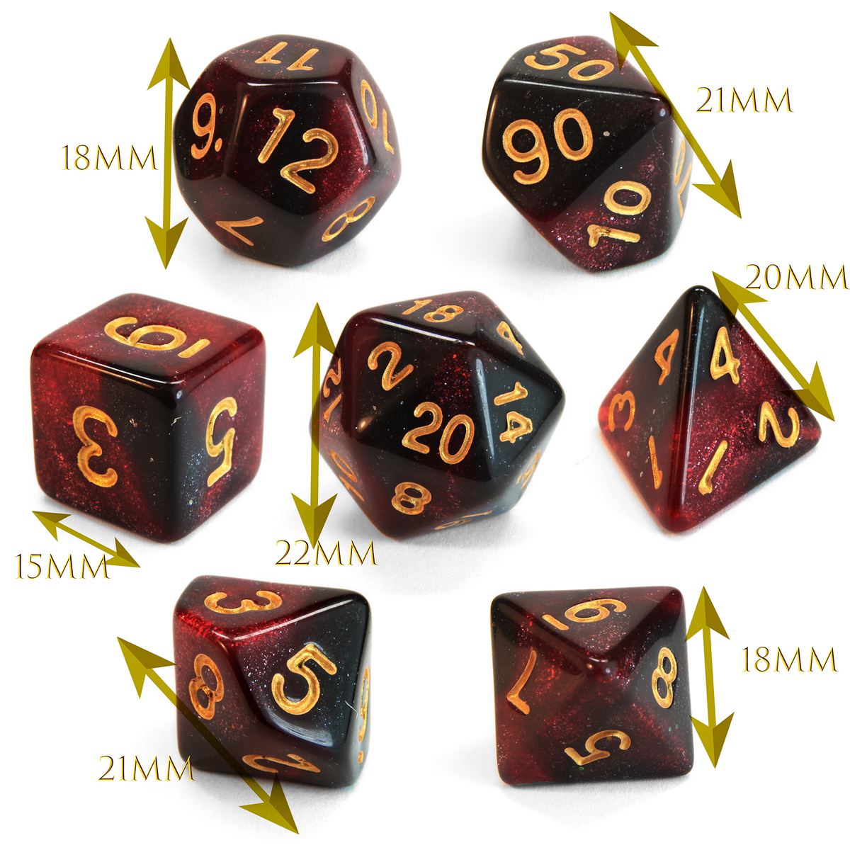 Level 1 Fighter Dice Set Polyhedral Dice (7pcs) Red and Black Glitter Sparkle Mixed, another view