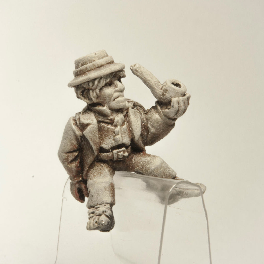 Primed pewter Halfling Wool Merchant Rider miniature, 20mm tall