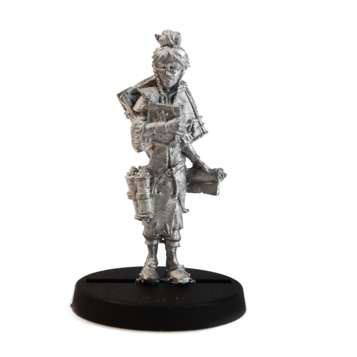 Unpainted pewter Elf Librarian miniature, 36mm tall
