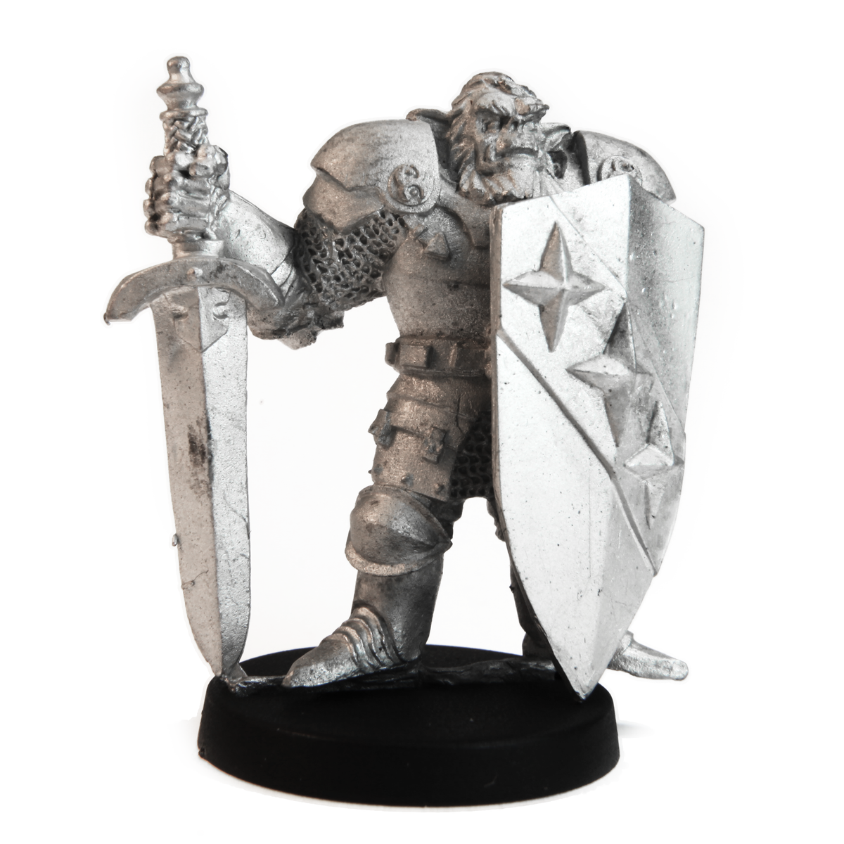Unpainted pewter Half-Orc Warrior miniature, 35mm tall