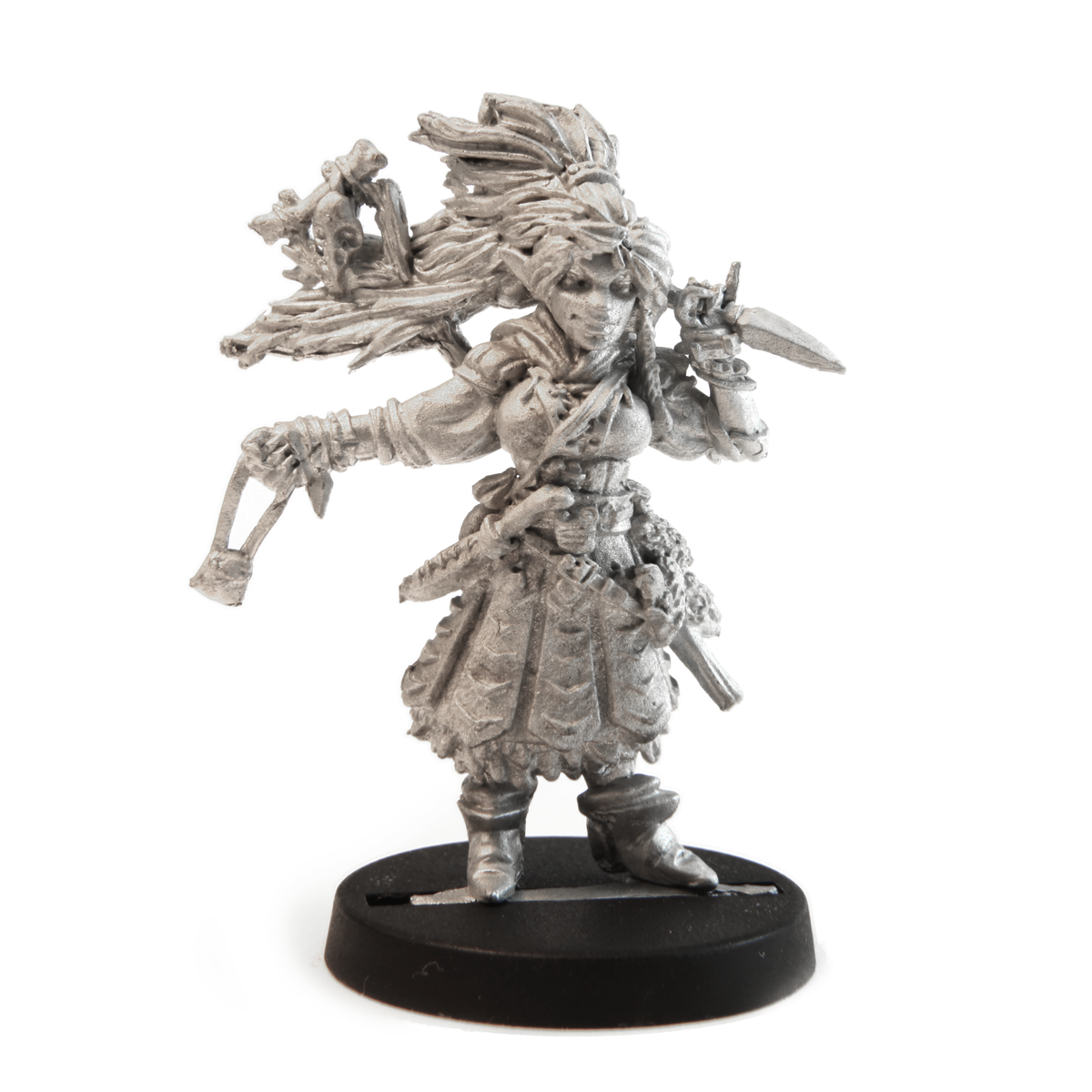 Unpainted pewter Female Half-Elf Witch miniature, 41mm tall