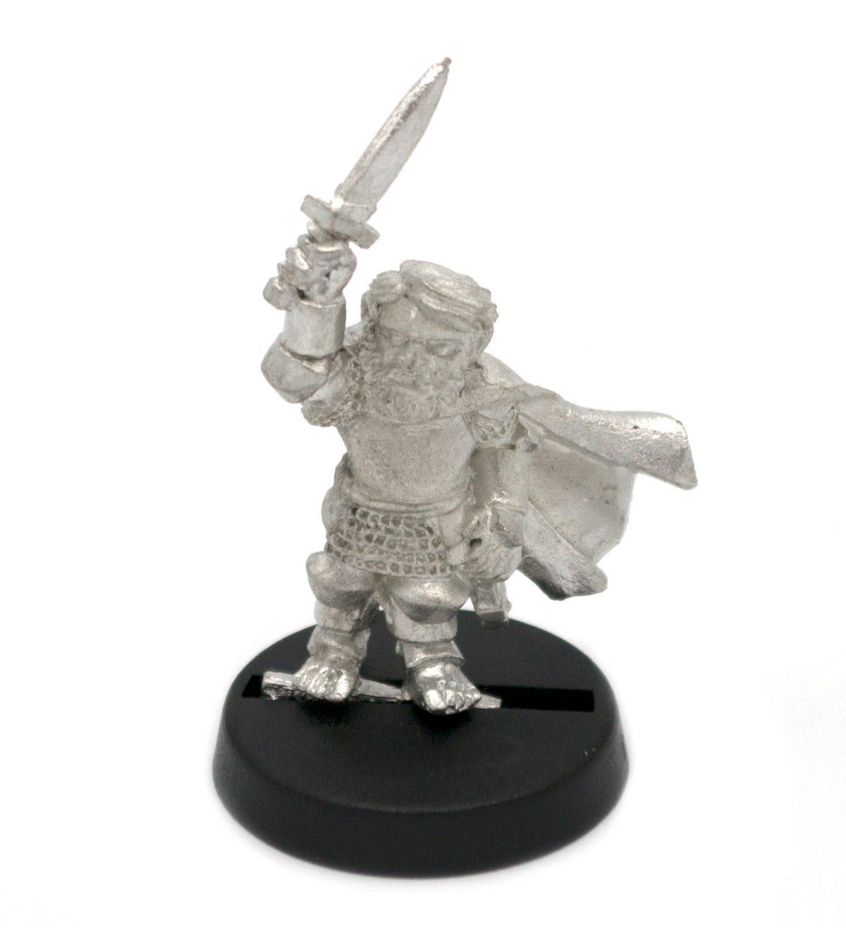 Unpainted pewter Halfling Commander on Foot miniature, 32mm tall
