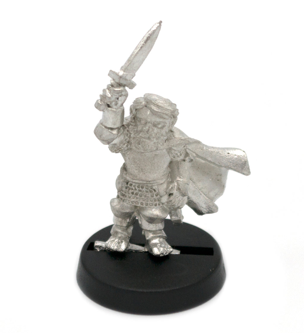 Unpainted pewter Halfling Commander on Foot miniature, 32mm tall, another view