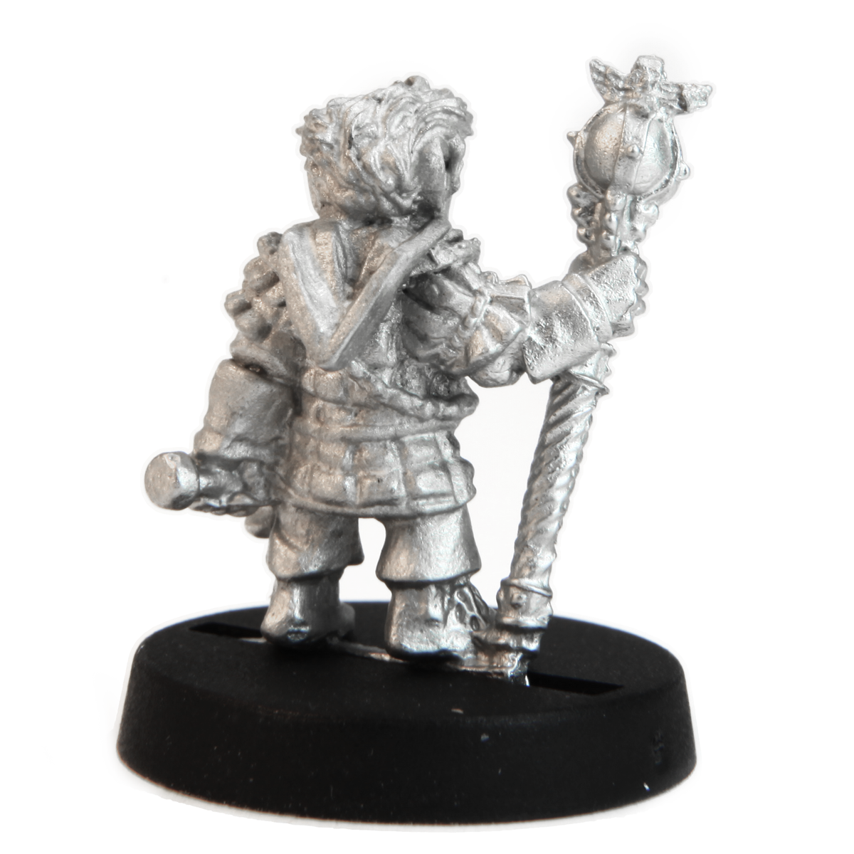 Unpainted pewter Halfling Cleric miniature, 20mm tall, another view