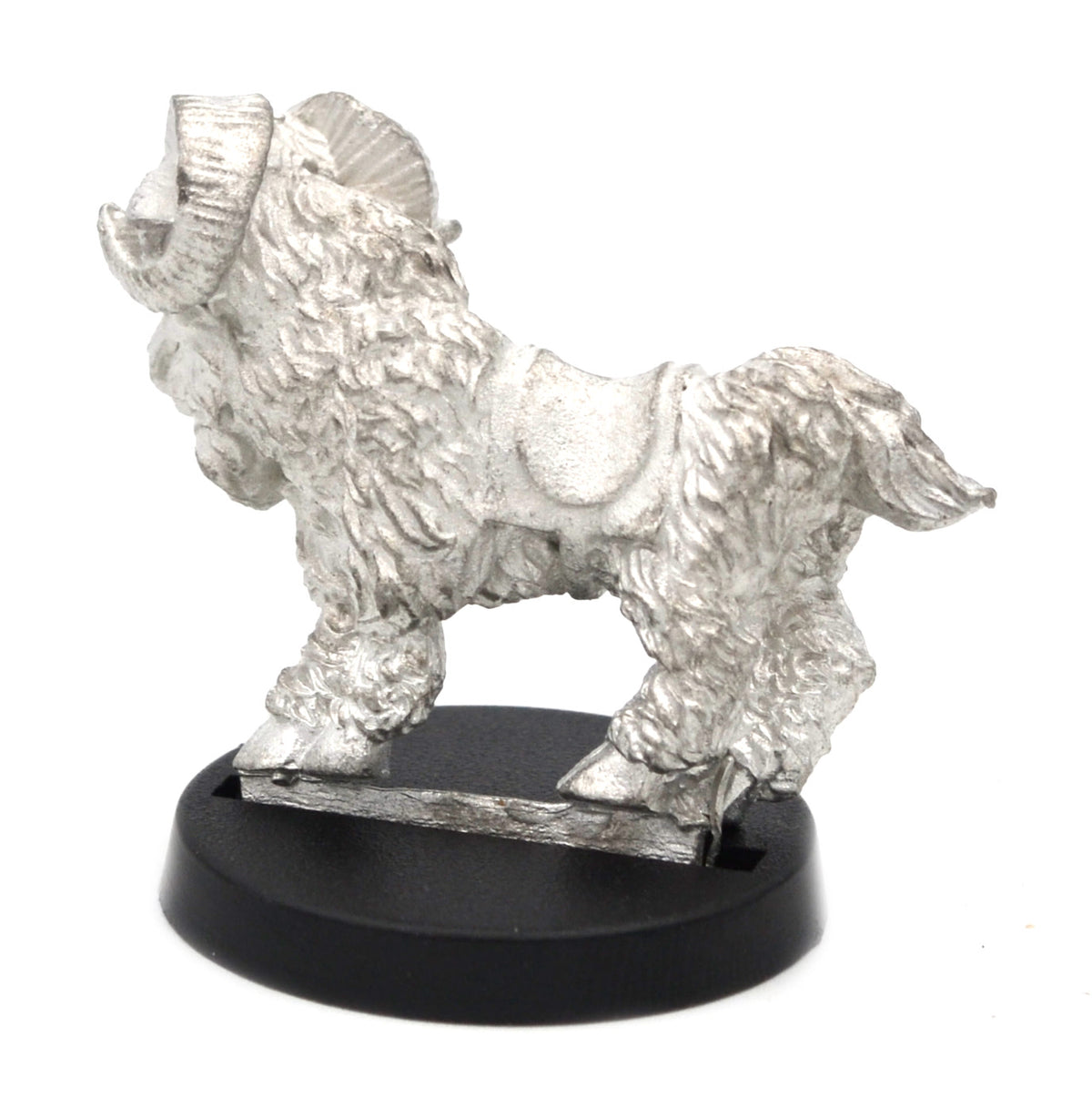 Unpainted pewter Ram miniature, 27mm tall, another view