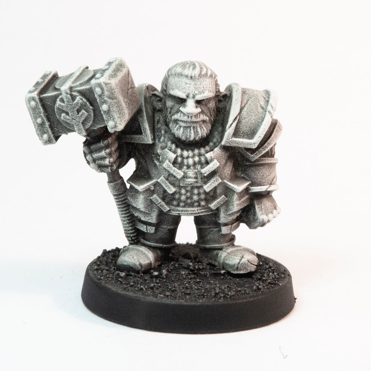 Primed pewter Dwarven Hammersmith miniature, 26mm tall