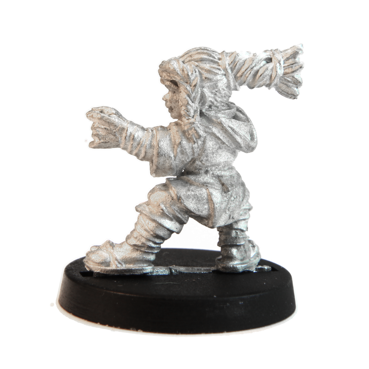 Unpainted pewter Dwarven Monk miniature, 24mm tall, another view