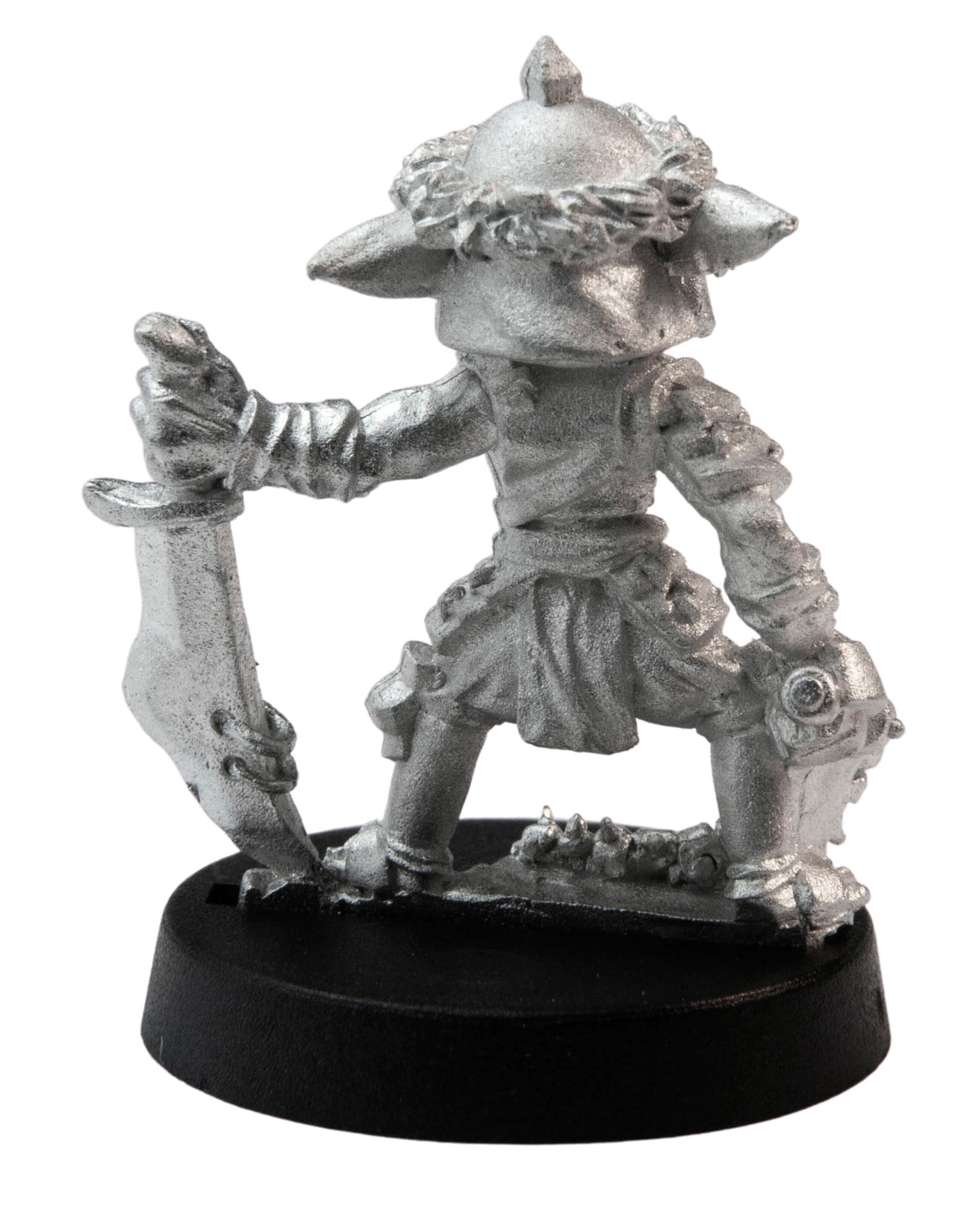 Unpainted pewter Male Goblin Taskmaster miniature, 26mm tall, another view