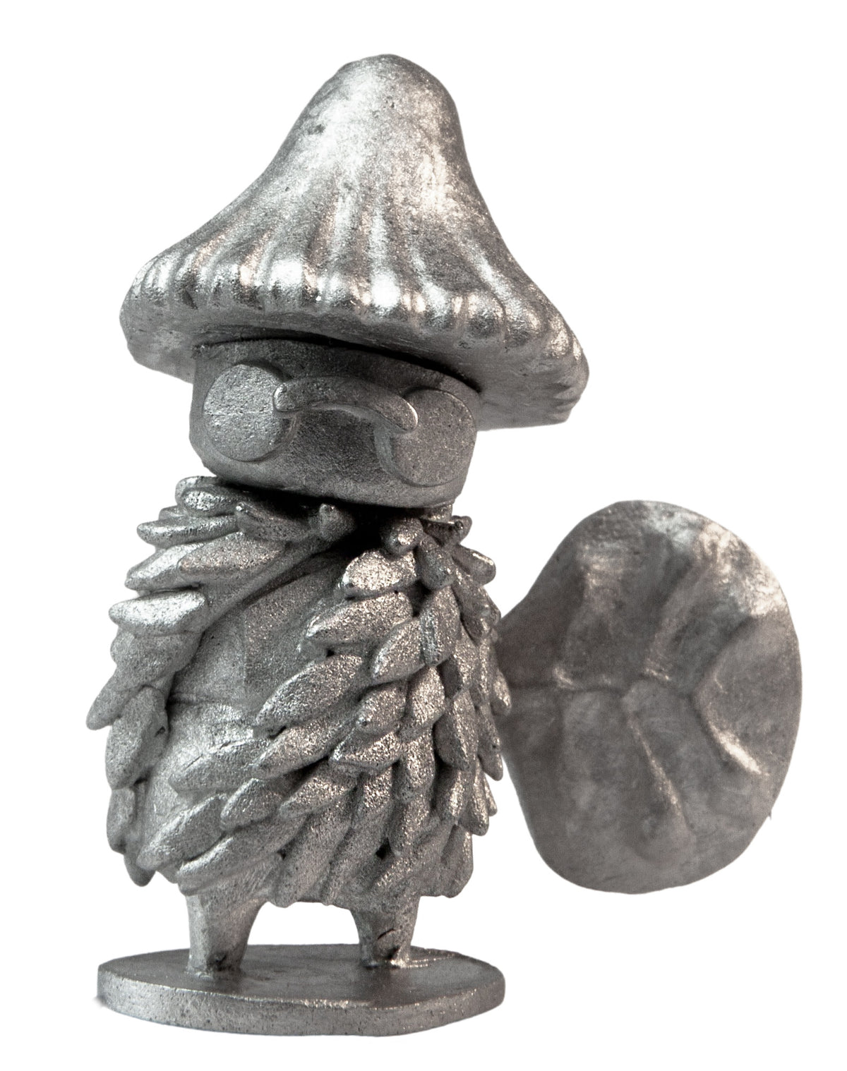 Unpainted pewter Mushroom Mage with Seed Fan miniature, 32mm tall