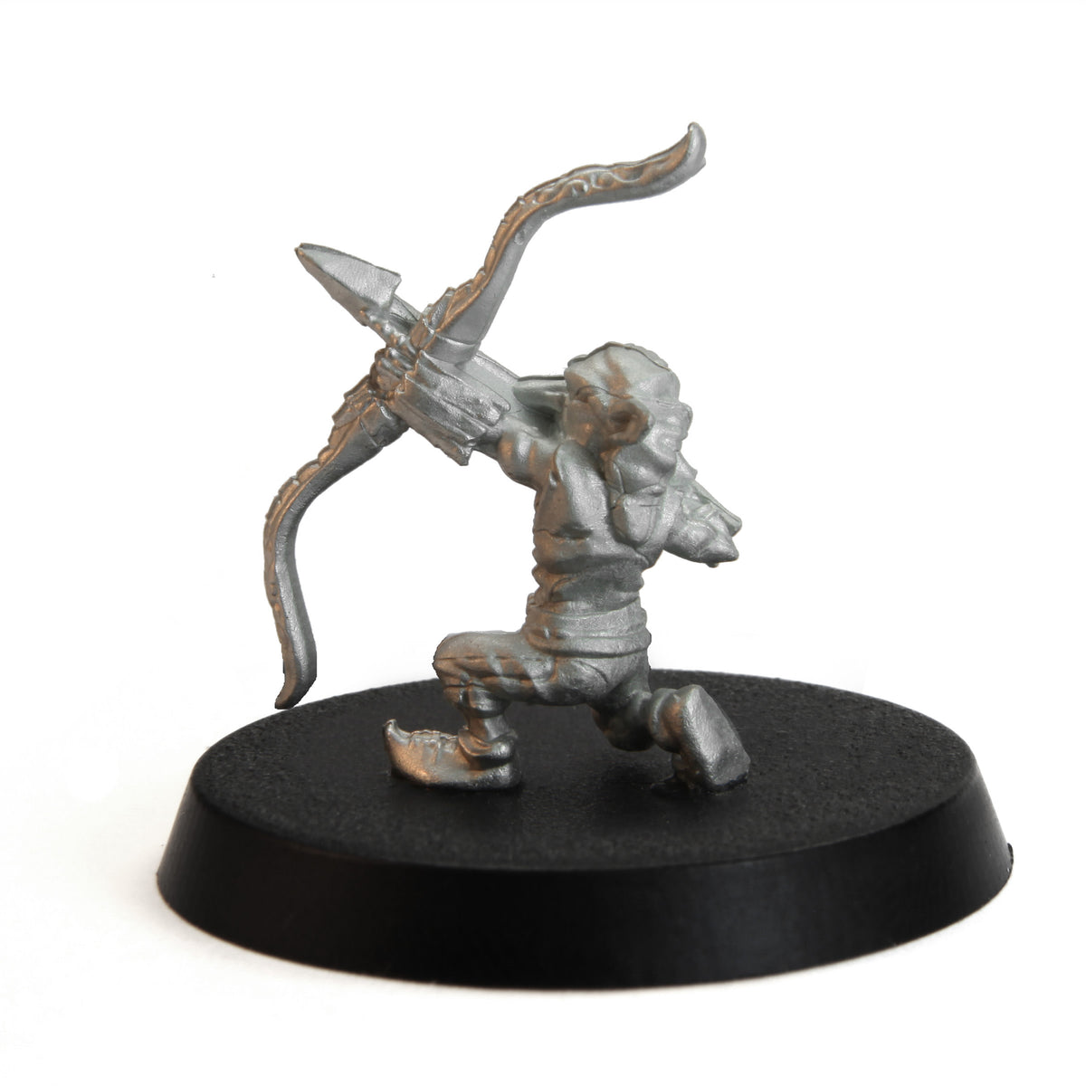 Unpainted pewter Tytantroll Goblin Archer miniature, 29mm tall, another view
