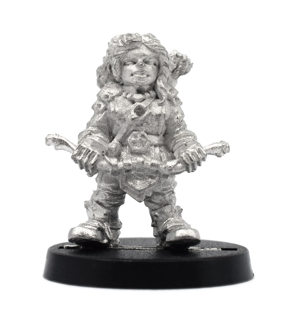 Unpainted pewter Dwarven Archer miniature, 25mm tall
