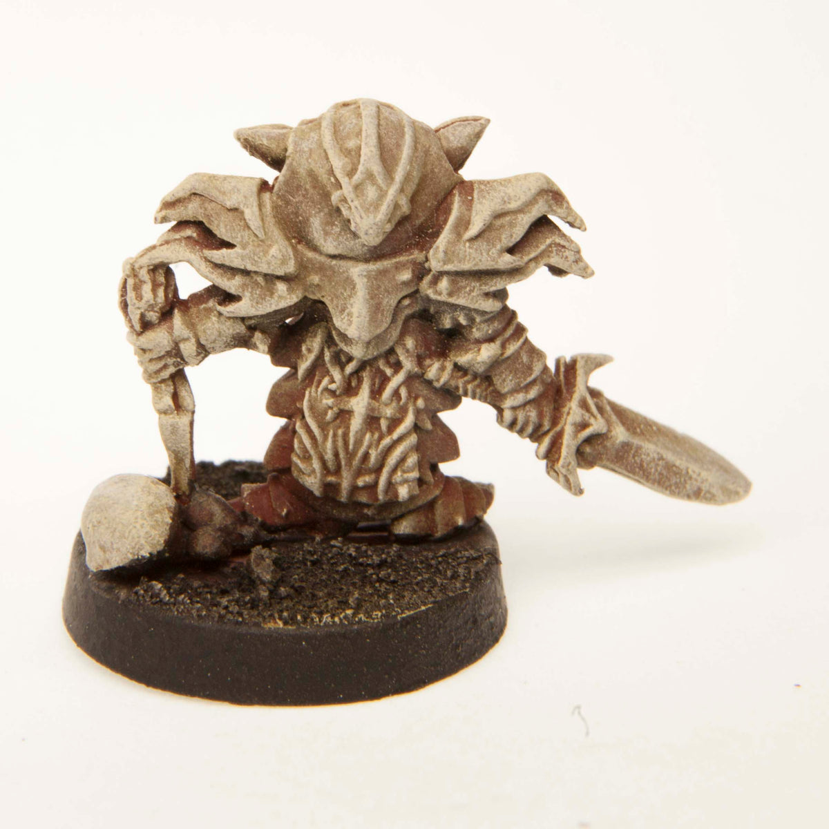 Primed pewter Gnome Deathknight miniature, 20mm tall, another view