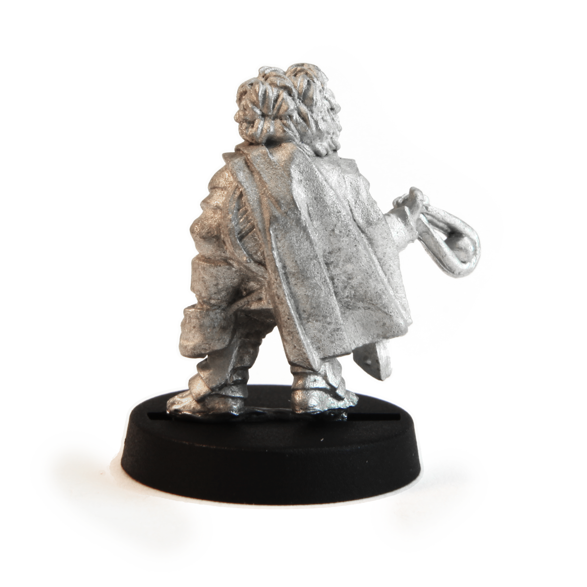 Unpainted pewter Male Halfling Soldier with Sling miniature, 21mm tall, another view