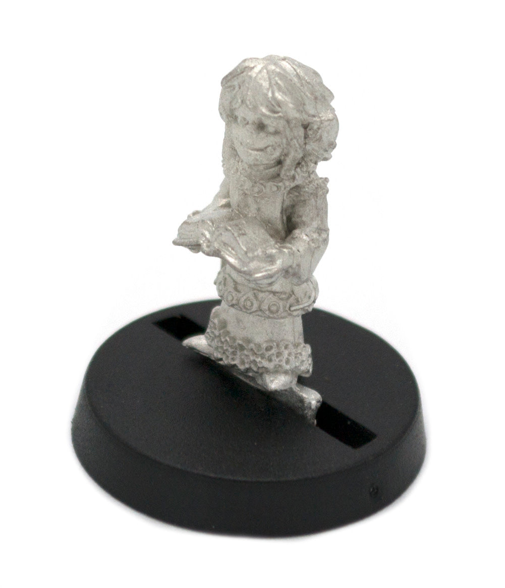 Unpainted pewter Half-Orc Girl miniature, 20mm tall