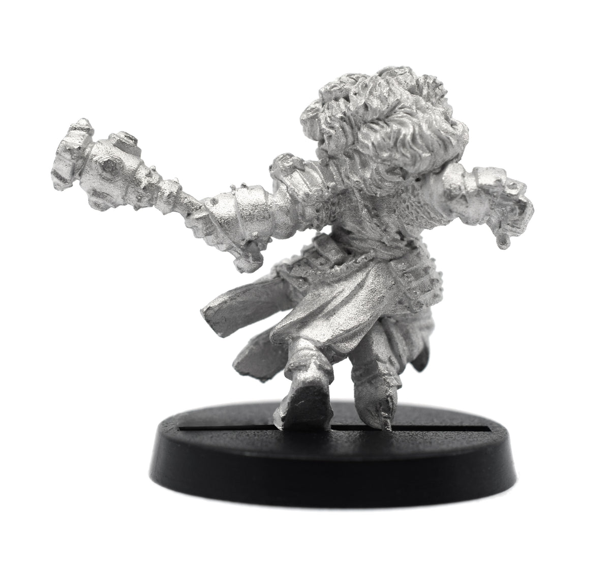 Unpainted pewter Dwarven Cleric miniature, 25mm tall, another view
