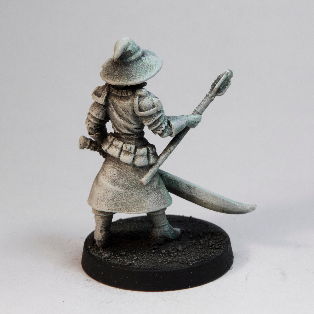 Primed pewter Human Wizard miniature, 35mm tall, another view