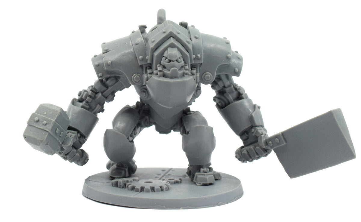 Unpainted resin Gnomish Titan miniature, 63mm tall, another view