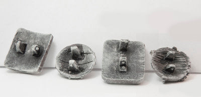 Primed pewter 4 Shields Sprue miniature, 14mm tall, another view