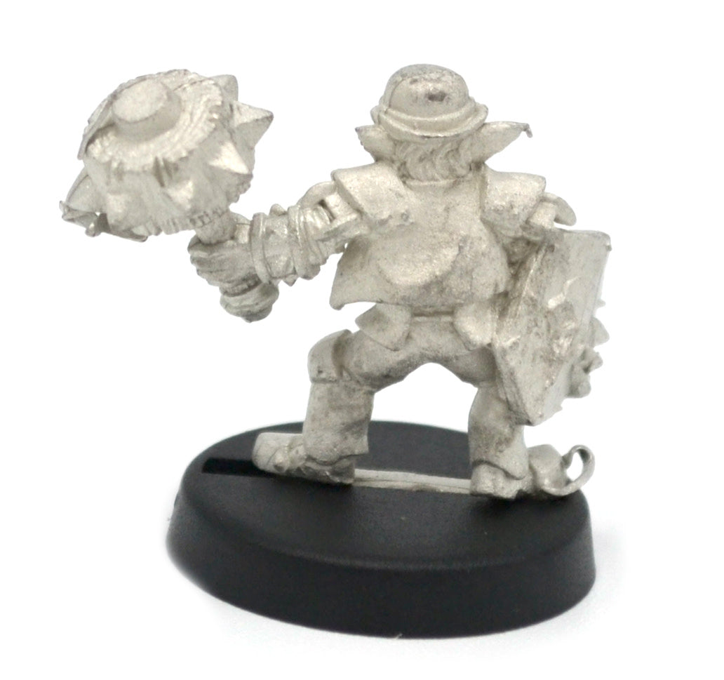 Unpainted pewter Gnome Brawler miniature, 23mm tall, another view