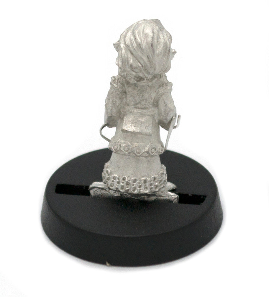 Unpainted pewter Half-Orc Girl miniature, 20mm tall, another view