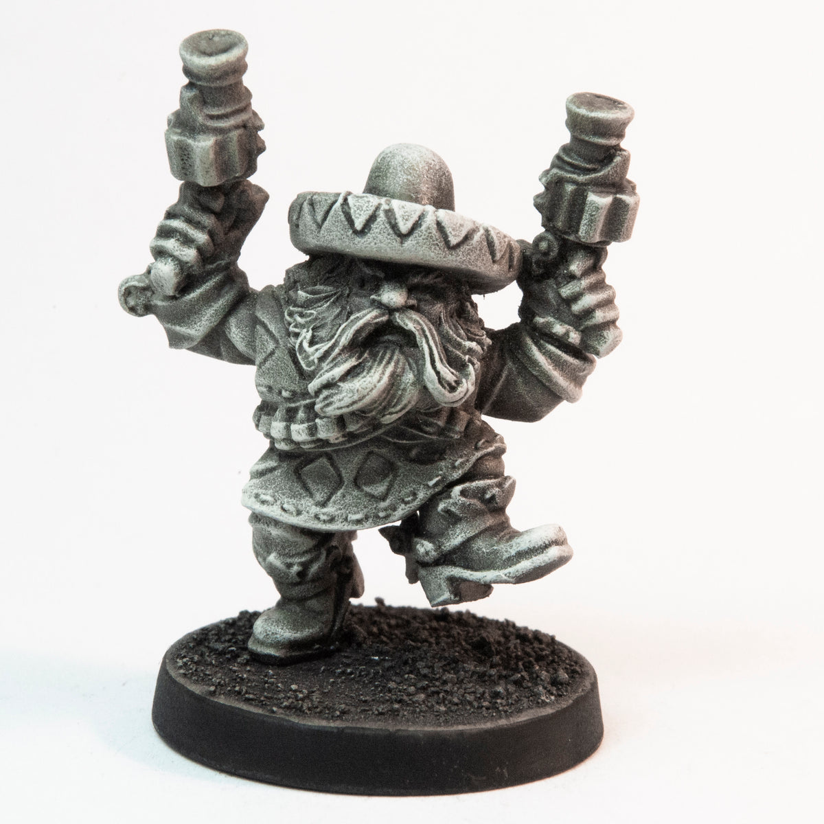 Primed pewter Dwarven Gunslinger miniature, 35mm tall