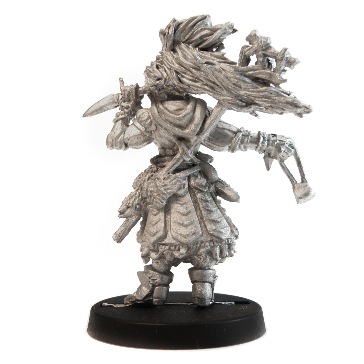 Unpainted pewter Female Half-Elf Witch miniature, 41mm tall, another view