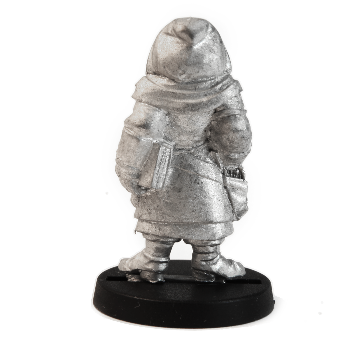 Unpainted pewter Half-Orc Librarian miniature, 35mm tall, another view