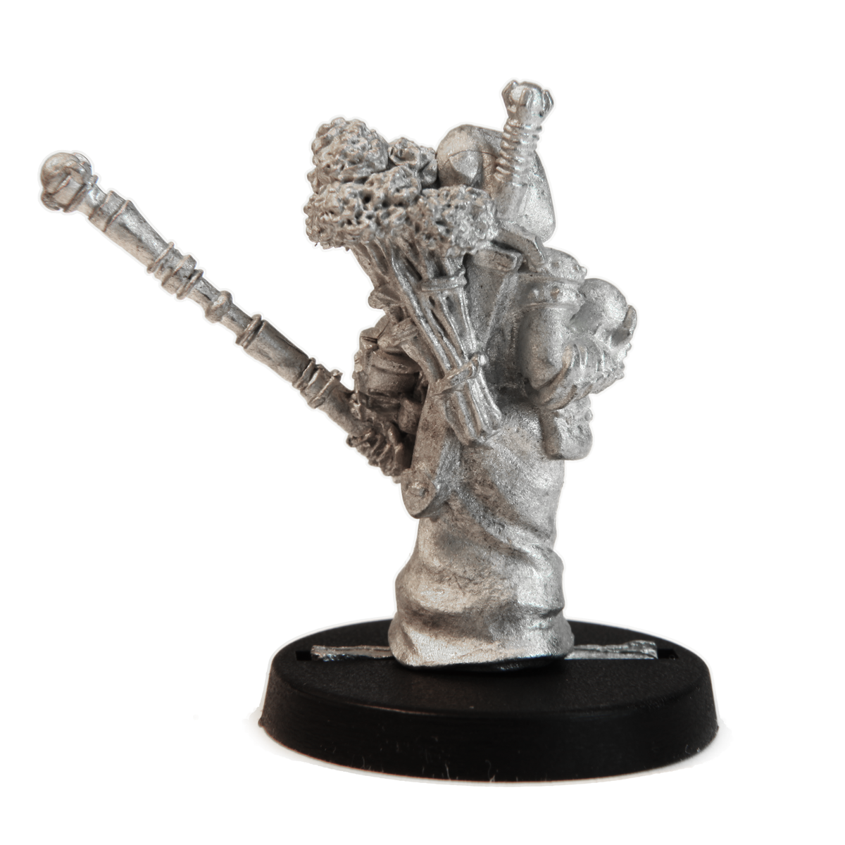 Unpainted pewter Female Human Sorcerer miniature, 31mm tall, another view