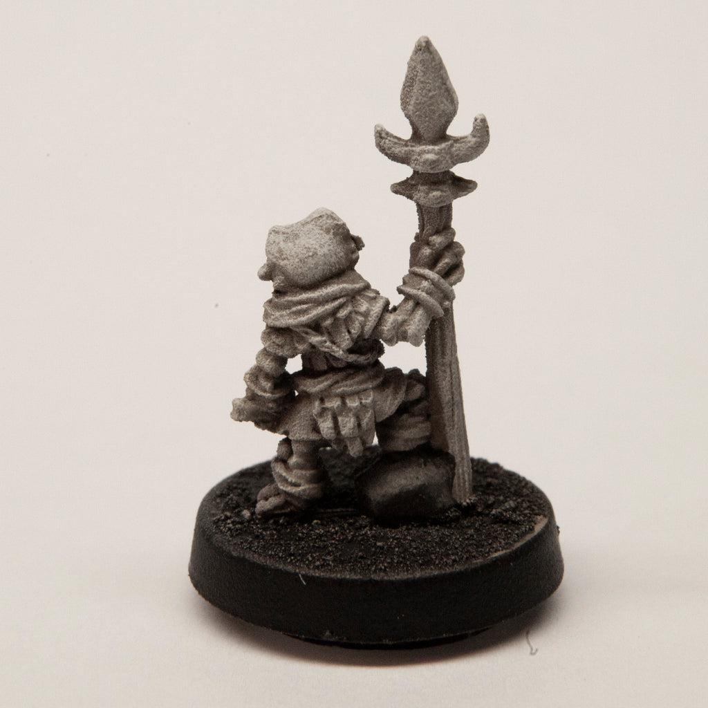 Primed pewter Male Grippli Undead miniature, 25mm tall, another view