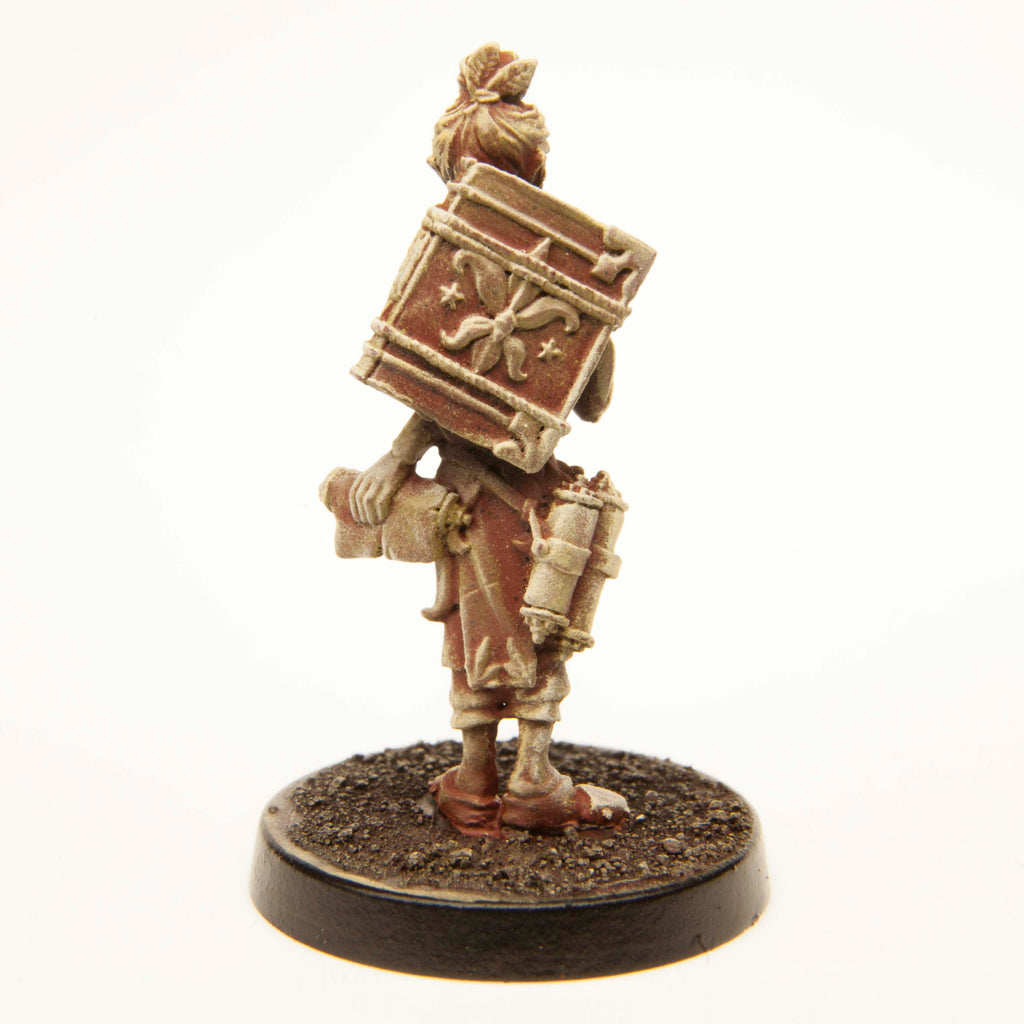 Primed pewter Elf Librarian miniature, 36mm tall, another view